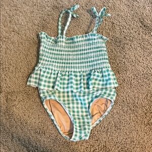 Old Navy Green and White Gingham Ruffled One-Piece